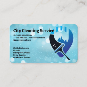 Tarjeta De Visita Panorama de la ciudad con escobilla   Servicios de