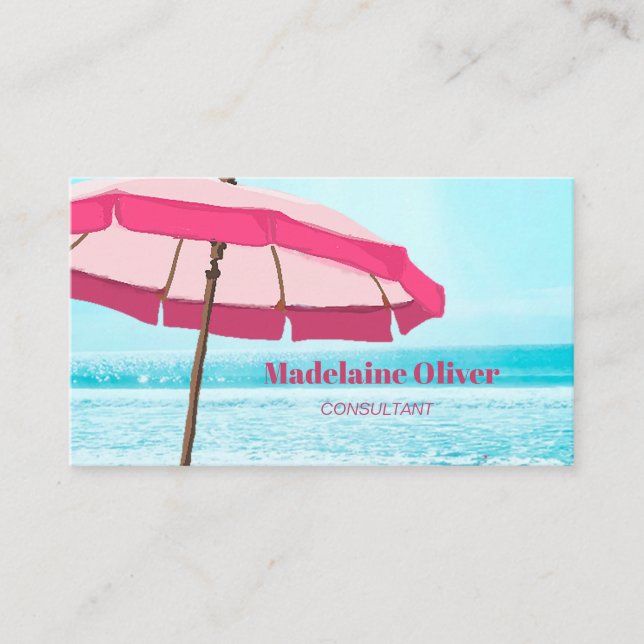Tarjeta De Visita Panorama de la playa Océano azul rosa (Anverso)