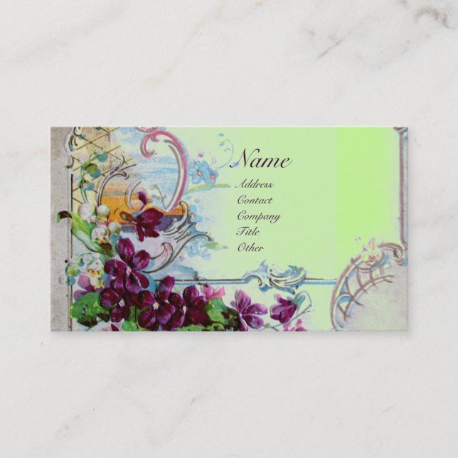 Tarjeta De Visita Pansias ROMANTICAS, violetas, blanco floral de inv (Anverso)