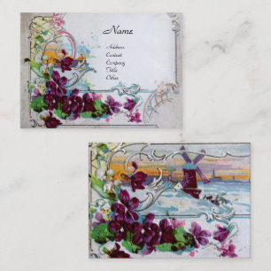 Tarjeta De Visita Pansias ROMANTICAS, violetas, blanco floral de inv