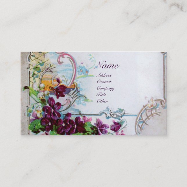Tarjeta De Visita Pansias ROMANTICAS, violetas, blanco floral de inv (Anverso)