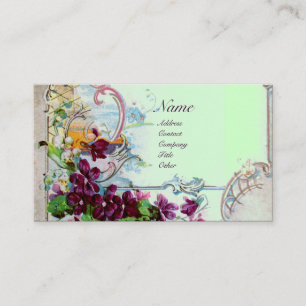 Tarjeta De Visita Pansias RUMANTICAS, violetas en floral verde inver