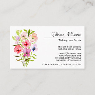 Tarjeta De Visita Pansies acuáticos Bouquet Simple Elegante