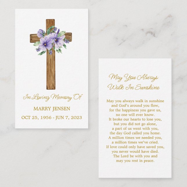 Tarjeta De Visita Pansy Cross Memorial Funeral Prayer Card (Anverso / Reverso)