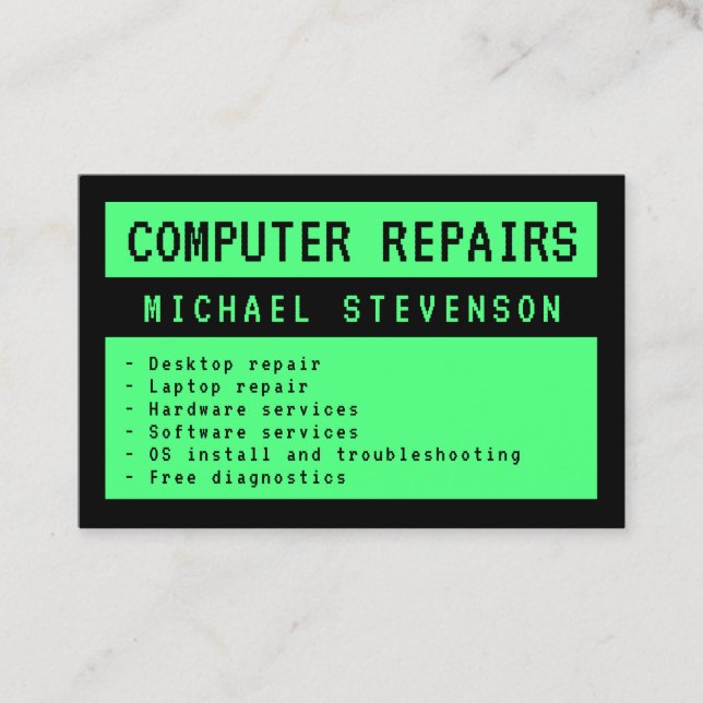 Tarjeta De Visita Pantalla antigua del ordenador verde y negro (Anverso)