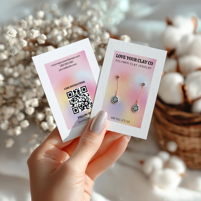 Tarjeta De Visita Pantalla de anclaje de código QR holográfico moder (Modern Pastel Holographic QR Code Earring Display Business Card)