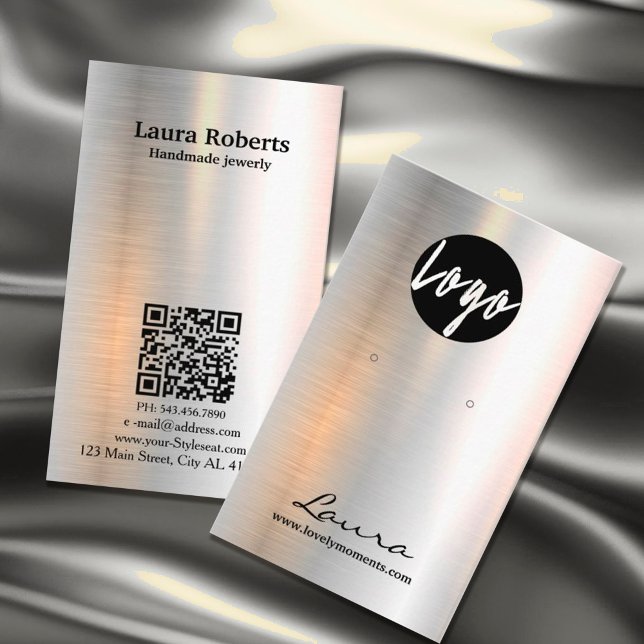 Tarjeta De Visita Pantalla de anclaje Metalizado cepillado holográfi (#Holographic #qrcode #QR #addlogo #holographic #metal #BrushedMetal #earringdisplay)