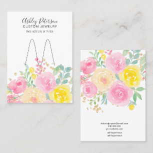 Tarjeta De Visita Pantalla de anillo de joyas rosa color agua floral