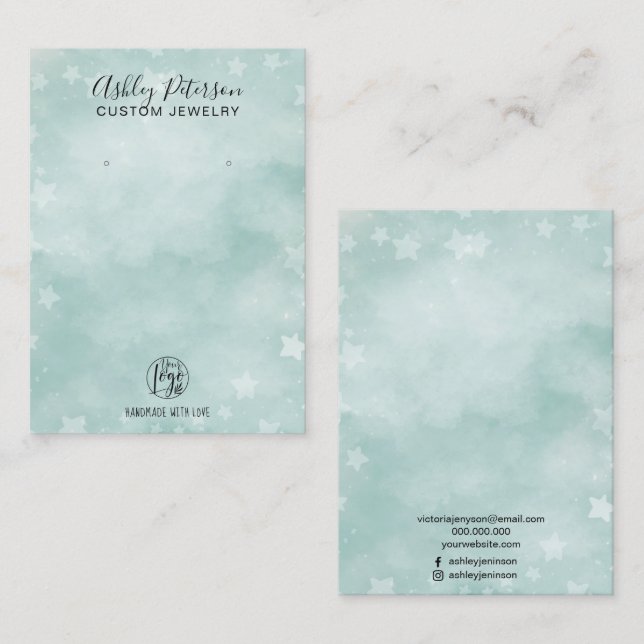 Tarjeta De Visita Pantalla de auriculares de joyas de estrella verde (Anverso / Reverso)