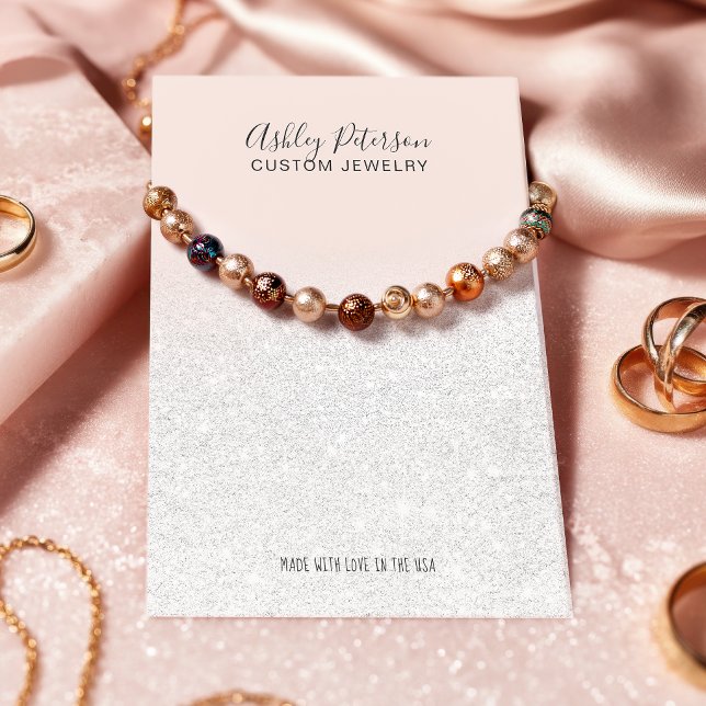 Tarjeta De Visita Pantalla de collar de joyas de purpurina blanco ro (Blush pink white glitter jewelry necklace display business card
)