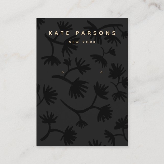 Tarjeta De Visita Pantalla de joyas de amarre de flores negras (Anverso)