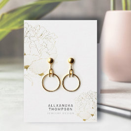 Tarjeta De Visita Pantalla de Joyería Peony Faux Gold Modern Sketch