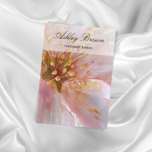 Tarjeta De Visita Pantalla dorada de joyas artesanales con flores ro