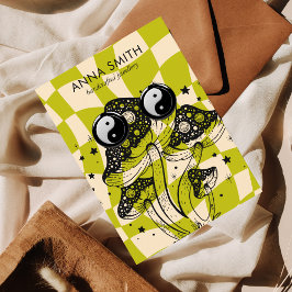 Tarjeta De Visita Pantalla Groovy Green Mushroom Trippy Retro Earl