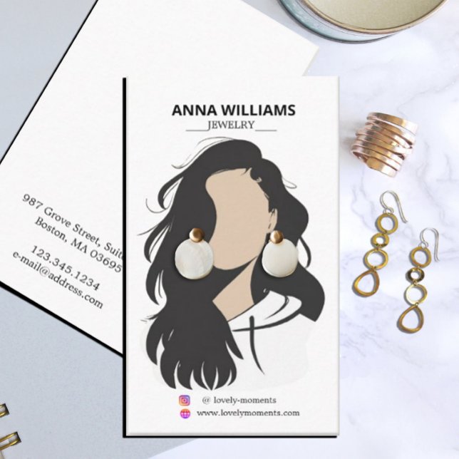Tarjeta De Visita Pantalla moderna de Chica de pelo negro (#zazzlecard #WomanArt #womanface #earringholder #earring #businesscard #hairstyle #artist #makeup )