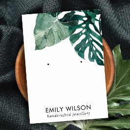 TARJETA DE VISITA PANTALLA TROPICAL VERDE MOSTERA FAUNA STUD EARRING