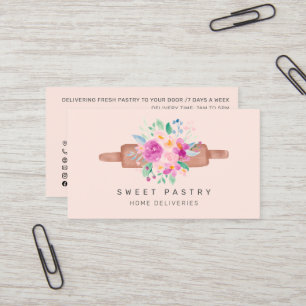 Tarjeta De Visita Pañuelo rodante de pastelería floral rosa
