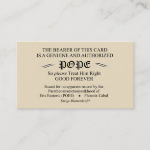 Tarjeta De Visita Papa Card (versión de Discordian de la cábala de
