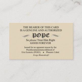 Tarjeta De Visita Papa Card (versión de Discordian de la cábala de
