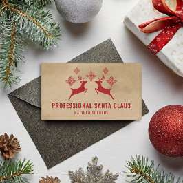 Tarjeta De Visita Papá Noel Profesional Ciervo Rojo y Copos de Nieve