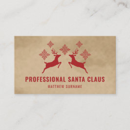 Tarjeta De Visita Papá Noel Profesional Ciervo Rojo y Copos de Nieve