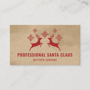 Tarjeta De Visita Papá Noel Profesional Ciervo Rojo y Copos de Nieve