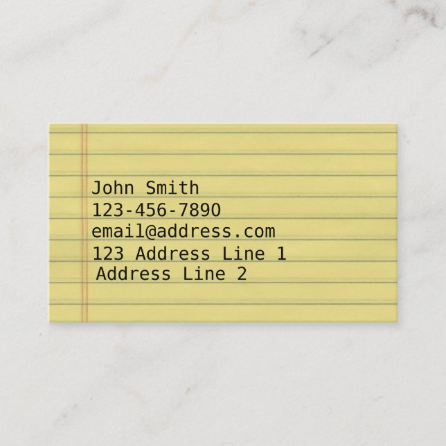 Tarjeta De Visita Papel alineado manuscrito amarillo (Anverso)