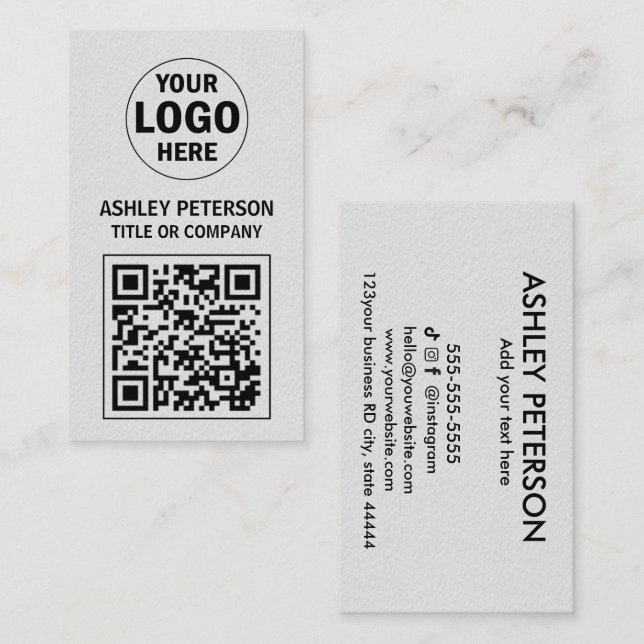 Tarjeta De Visita Papel blanco de Kraft de código QR | Medios social (Anverso / Reverso)