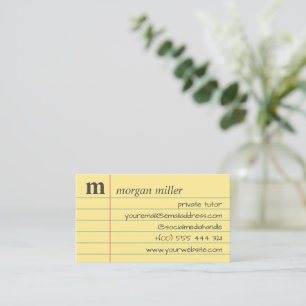 Tarjeta De Visita Papel de Cuaderno Amarillo Rayado Escritura a Mano