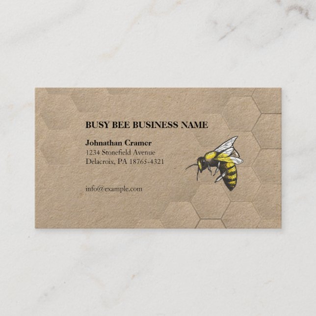 Tarjeta De Visita Papel de Honeycomb y Bee Kraft (Anverso)