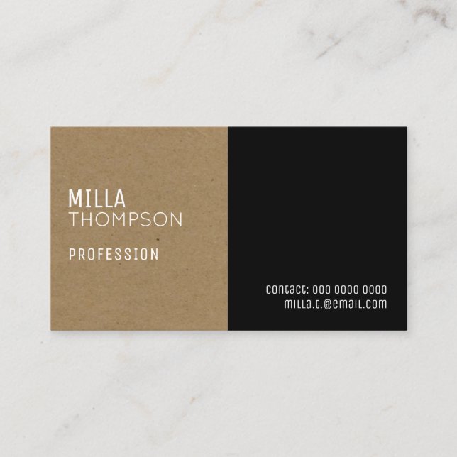 Tarjeta De Visita papel de imitación kraft / negro elegante y modern (Anverso)