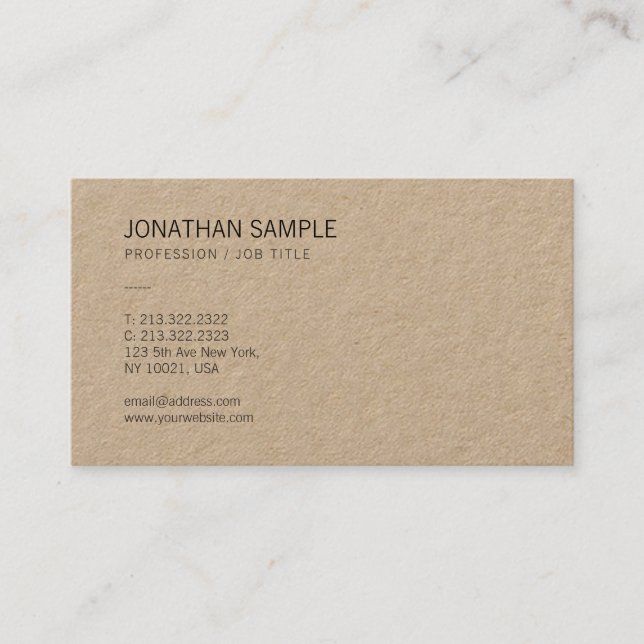 Tarjeta De Visita Papel de Kraft marrón Elegante Diseño Moderno Lujo (Anverso)