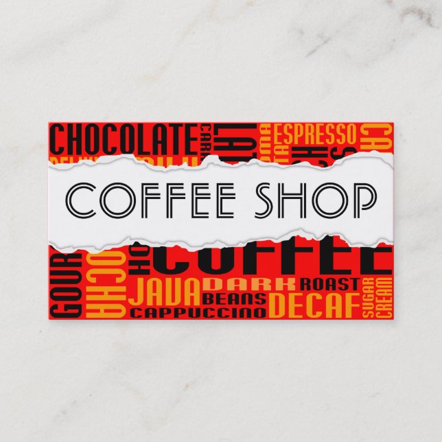Tarjeta De Visita papel desgarrado de la cafetería (Anverso)