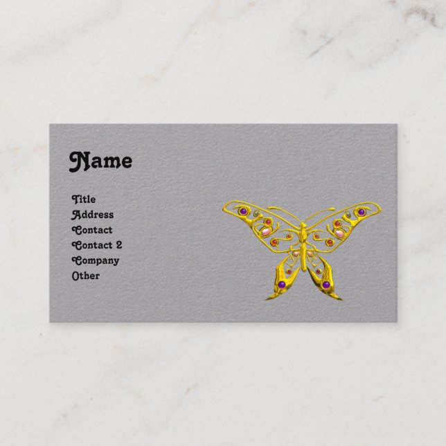 Tarjeta De Visita Papel gris de la MARIPOSA HIPER ORO (Anverso)