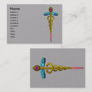 Tarjeta De Visita Papel gris del SÍMBOLO MÉDICO CADUCEUS DE ORO