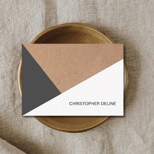 Tarjeta De Visita Papel Kraft Gris Blanco Geométrico Moderno y Elega