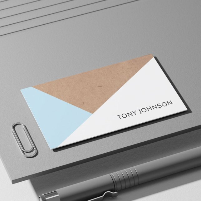 Tarjeta De Visita Papel Kraft moderno impreso azul geométrico blanco (Subido por el creador)