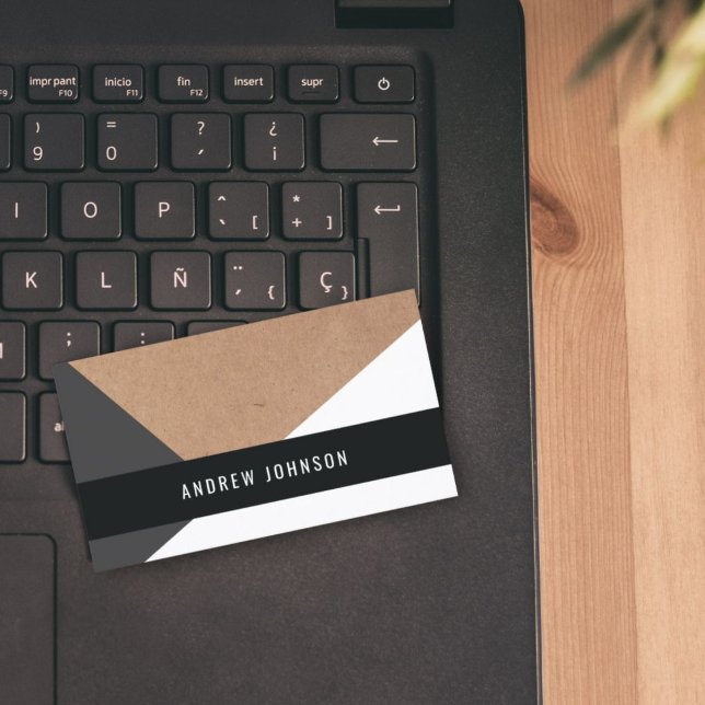 Tarjeta De Visita Papel Kraft moderno impreso Geométrico blanco gris (Subido por el creador)