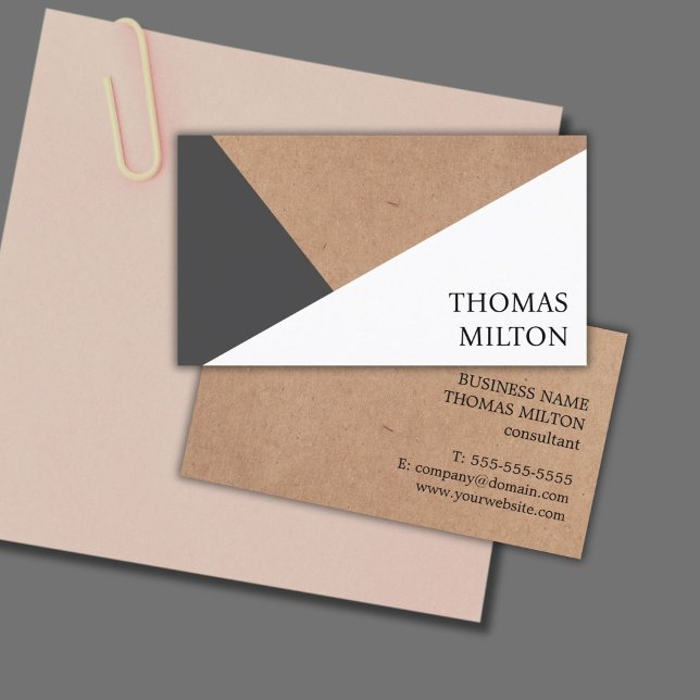Tarjeta De Visita Papel Kraft moderno impreso Geométrico blanco gris (Subido por el creador)