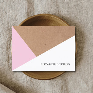 Tarjeta De Visita Papel Kraft Moderno y Fresco Rosa Claro Geométrico