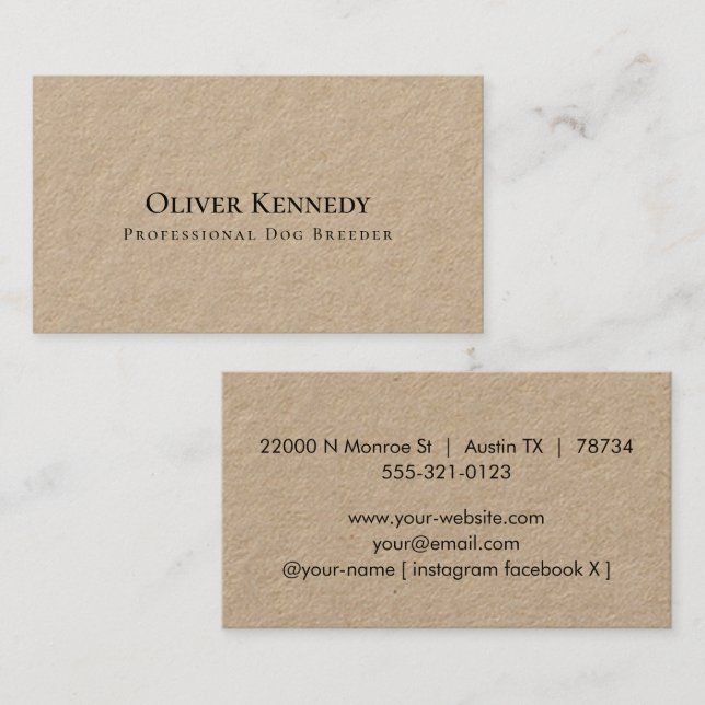 Tarjeta De Visita Papel Kraft Premium Simple Moderno Rústico   (Anverso / Reverso)