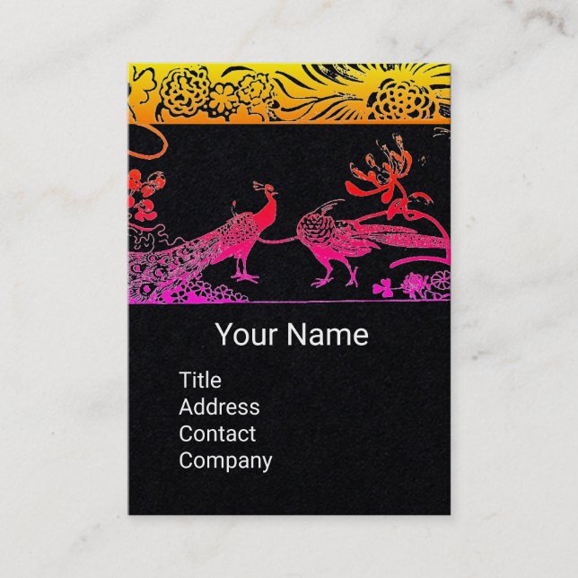 Tarjeta De Visita Papel negro de MONOGRAM para el BODA PINK LOVE BIR (Anverso)