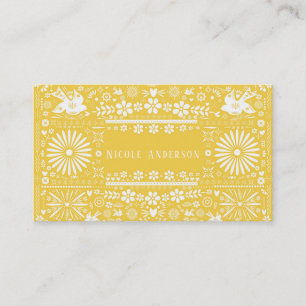 Tarjeta De Visita Papel Picado Mexicano Amarillo Blanco Cortado