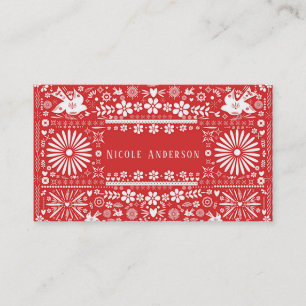 Tarjeta De Visita Papel Picado Rojo Blanco Mexicano