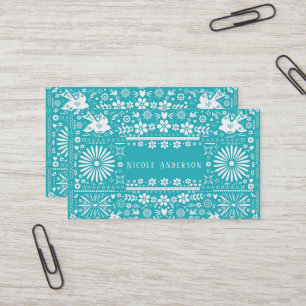 Tarjeta De Visita Papel Picado Turquesa Mexicano Verde Azul