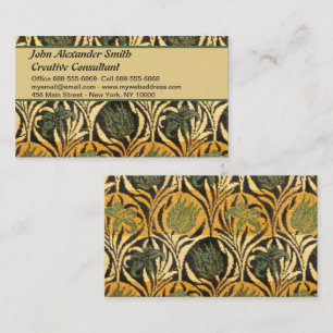 Tarjeta De Visita Papel pintado vintage de tulipán y lirio dorado de