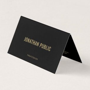 Tarjeta De Visita Papel Semibrillante Elegante Negro y Dorado Doblez