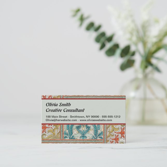 Tarjeta De Visita Papel tapiz de flores de Daffodil chintz art nouve (Anverso de pie)