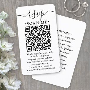 Tarjeta De Visita Paquete 100 Código QR Boda RSVP y detalles Gabinet