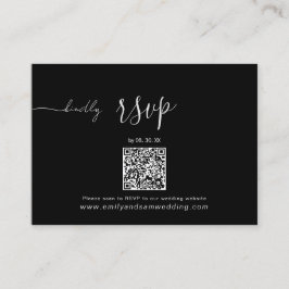 Tarjeta De Visita Paquete RSVP de boda | Código QR negro Minimalista
